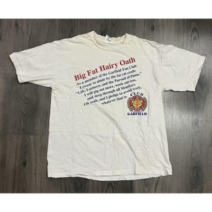 Rare 90s Vintage Garfield Fan Club “Big Fat Hairy Oath&quot; T Shirt Size Large