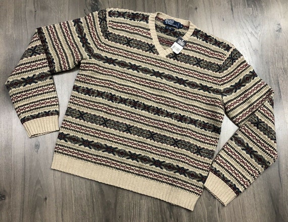 NWT Vintage Polo Lambswool Sweater Aztec Fair Isle