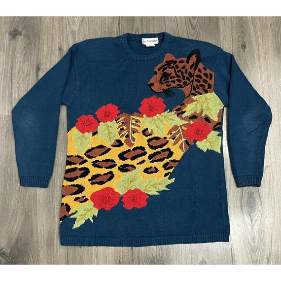 Vintage Sweater Leopard Jaguar Floral Womens Outla