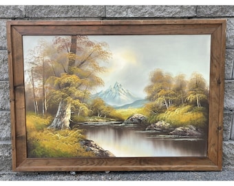 Phillip Cantrell Oil on Canvas Fall Scene Signed Mountain River Canvas 36x24