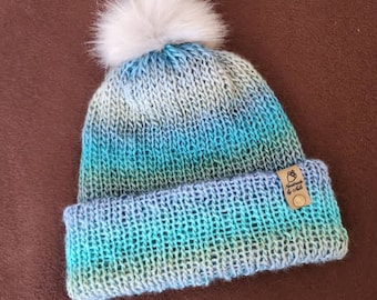 Handmade Tidal Waves Knit Beanie | Youth Ocean Blue Hat