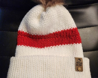 Handmade Swiftie Knit Beanie | Red and White Winter Hat