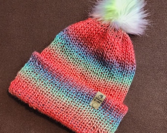 Rainbow Knit Beanie | Handmade Unisex Slouchy Winter Hat