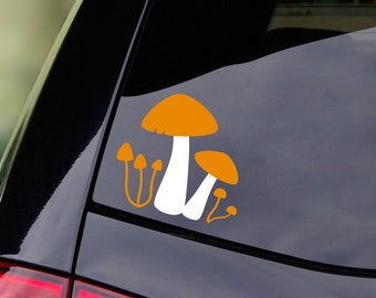 Wild mushrooms vinyl decal, sticker, bright orange and white