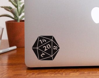 Small D20 die, dice sticker, decal, your choice of color