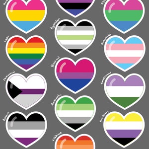 LGBTQ and non-binary flag hearts, weatherproof vinyl decal, sticker. image 3