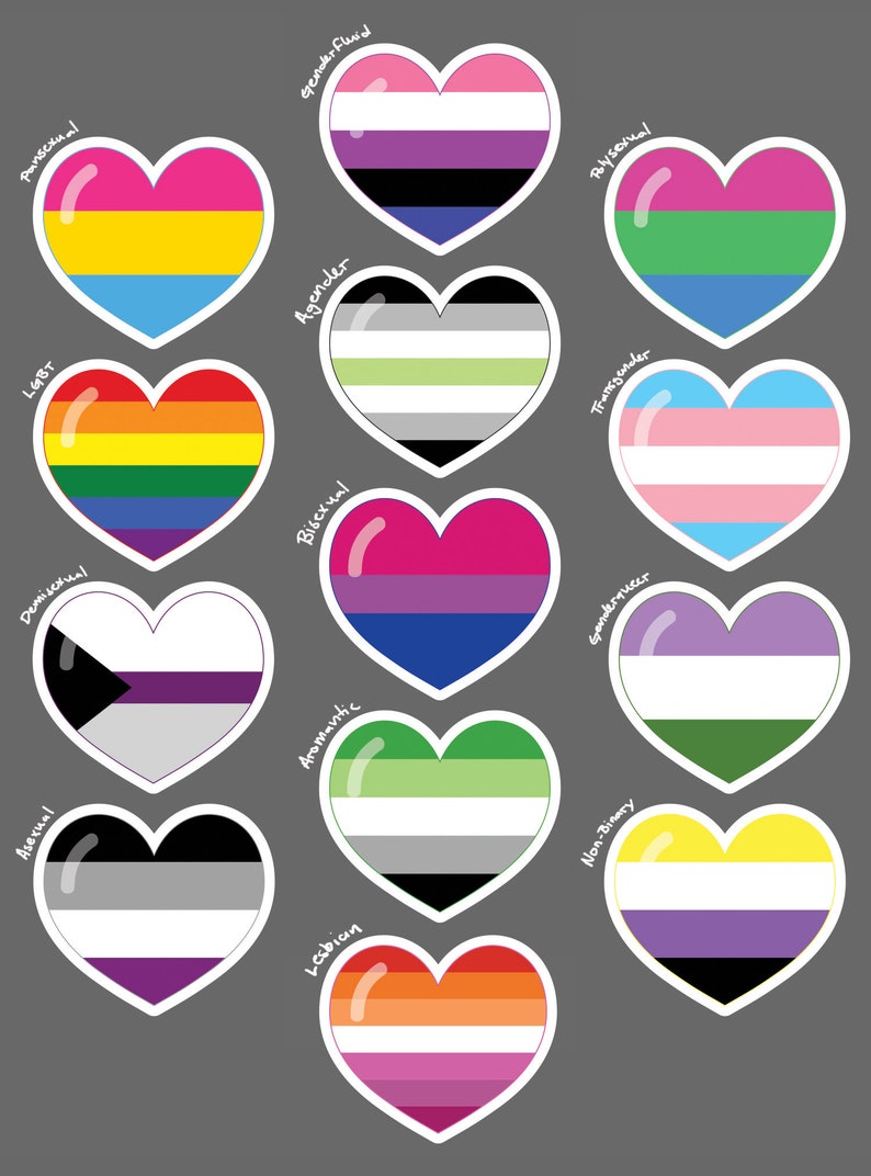 LGBTQ and non-binary flag hearts, weatherproof vinyl decal, sticker. image 3