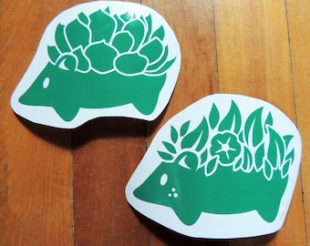 Cute succulent or flower hedgehog sticker, decal, your choice of color