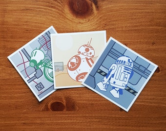 Tiny droids prints, 4.25" x 4.25" set of 3