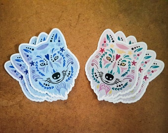 Watercolor, sugar skull wolf weatherproof vinyl decal, sticker.