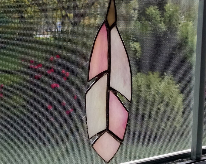 Pink Stained Glass Feather Suncatcher Indian Decor Boho Etsy