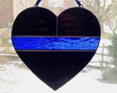 Thin Blue Line Stained Glass Heart, Police Symbol, Police Officer Gift, Law Enforcement Gift, Police Memorial, Police Support, Sheriff Gift