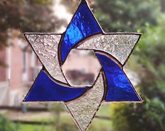 Stained Glass Star Suncatcher, Star of David, Hanukkah Gift, Jewish Decor, Jewish Star, Magen David, Religious Decor, Star Ornament