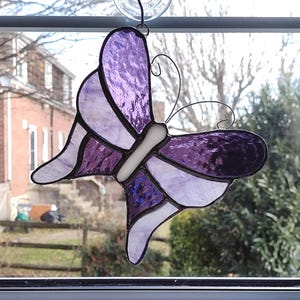 Stained Glass Butterfly Suncatcher, Purple Art Glass