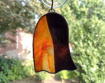 Ghost Stained Glass Suncatcher, Orange and Black Ghost Halloween Decoration Ornament, Spooky Decor, Fall Decor, Boo, Glass Art