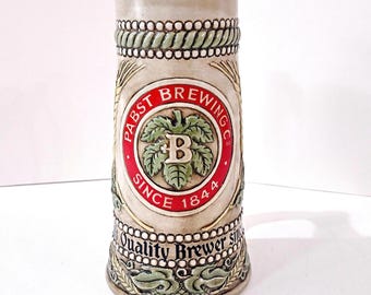 Vintage Pabst Brewing Company Since 1844 Ceramic Beer Mug, Ceramarte Brazil Collectible Beer Stein
