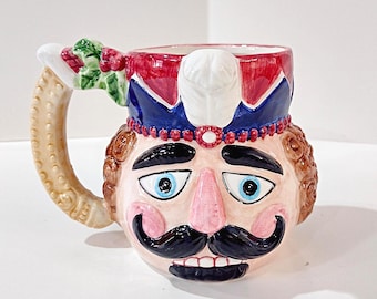 Vintage Nutcracker Figurative Ceramic Mug, Toy Soldier Christmas Holiday Mug