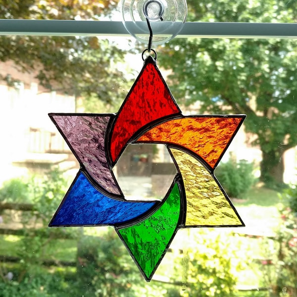 Rainbow Stained Glass Star of David Suncatcher: Hanukkah Gift, Jewish Decor, LGBTQ Judaica