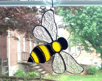 Bumble Bee Stained Glass Suncatcher, Spring Summer Window Decor