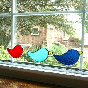 Stained Glass Bird Suncatcher, Standing Glass Bird, Blue Bird, Partridge, Bird Art, Bird Lover Gift, Red Bird, Easter Chick, Yellow Bird
