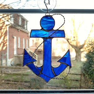 Anchor Stained Glass Suncatcher, Blue Anchor, Nautical Decor, Boater Gift, Boat Lover Gift, Beach Decor, Father's Day Gift, Coastal Decor