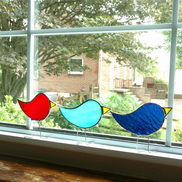 Stained Glass Bird Suncatcher, Standing Glass Bird, Blue Bird, Partridge, Bird Art, Bird Lover Gift, Red Bird, Easter Chick, Yellow Bird