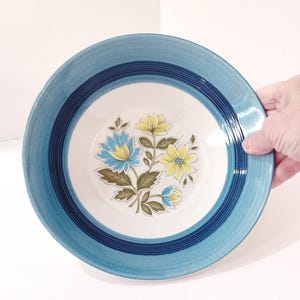 Vintage Nasco Arcadia Floral Serving Bowl, Blue Yellow Ceramic