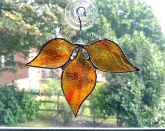 Stained Glass Fall Leaves Suncatcher, Autumn Window Decoration, Glass Leaf Cluster