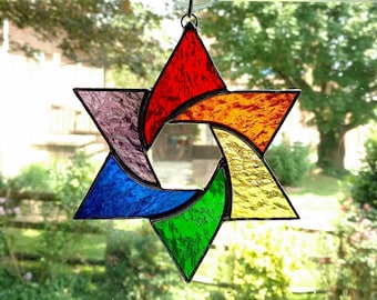 Rainbow Stained Glass Star of David Suncatcher: Hanukkah Gift, Jewish Decor, LGBTQ Judaica