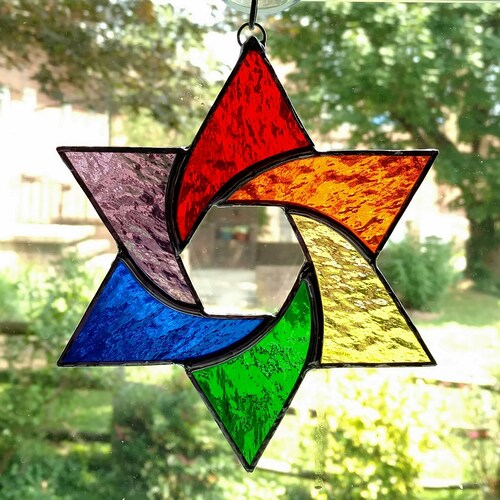 Jewish Star of David Glass Wall Hanging Ornament with Blue Evil Eye Jewish Star of David Glass Wall Hanging Ornament with Blue Evil Eye