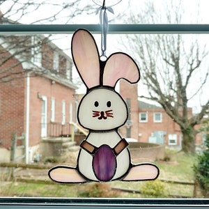 Easter Bunny Stained Glass Suncatcher, Easter Decoration, Easter Egg, Glass Rabbit, Easter Gift, Easter Ornament, Spring Decor, Pink, Purple