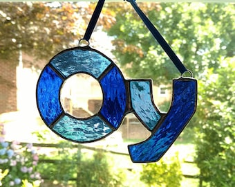 Oy Stained Glass Suncatcher, Hanukkah Decoration, Jewish Decor, Blue Glass, Jewish Saying, Oy Vey, Yiddish Saying, Hanukkah Gift, Judaica