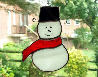 Stained Glass Snowman Suncatcher, Holiday Window Ornament