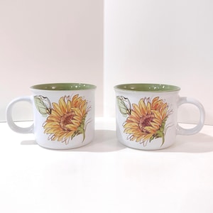 Vintage Sunflower 18 Ounce Ceramic Coffee Tea Mugs, Set of 2