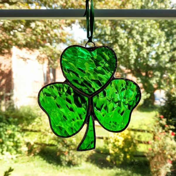 Shamrock Stained Glass Suncatcher, Irish Decor, St. Patrick's Day Decoration, Irish Gift, Clover, Irish Ornament, Green Glass