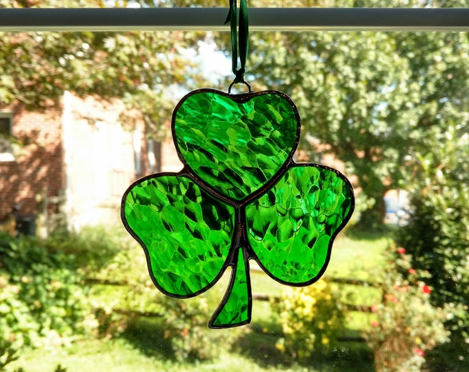 Shamrock Stained Glass Suncatcher Irish Decor St. | Etsy