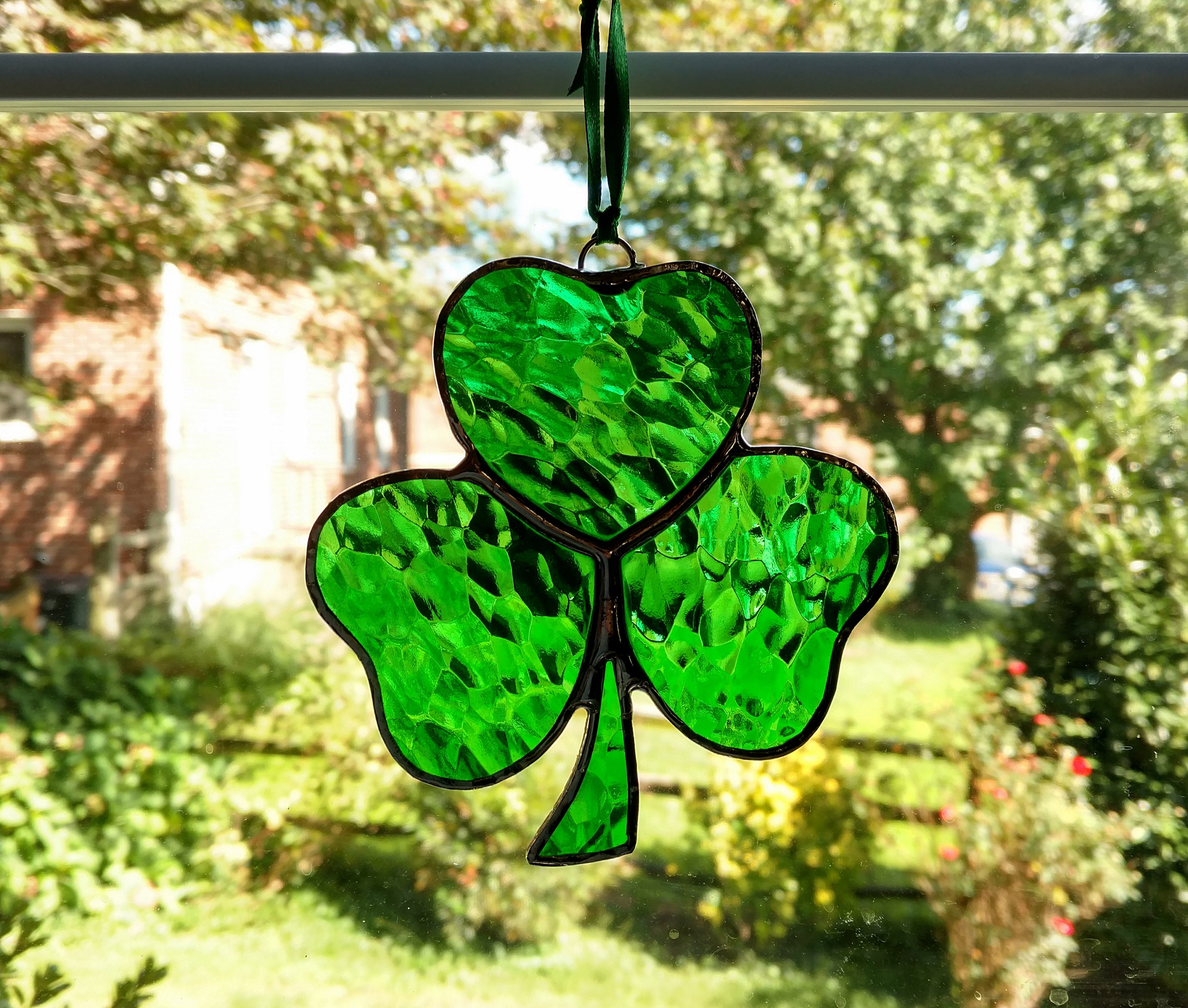 Shamrock Stained Glass Suncatcher, Irish Decor, St. Patrick's Day Decoration, Irish Gift, Clover, Irish Ornament, Green Glass