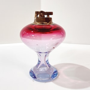 Vintage Art Glass Murano Style Table Lighter, Cranberry Glass Table Lighter, Collectible Tobacciana