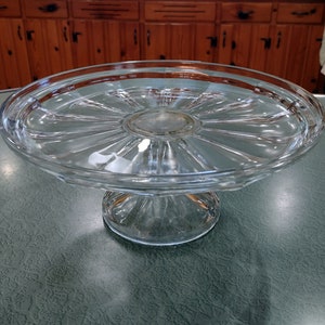 Vintage 11 Inch Pressed Glass Pedestal Cake Stand with Lip, Pastry Dessert Display Plate