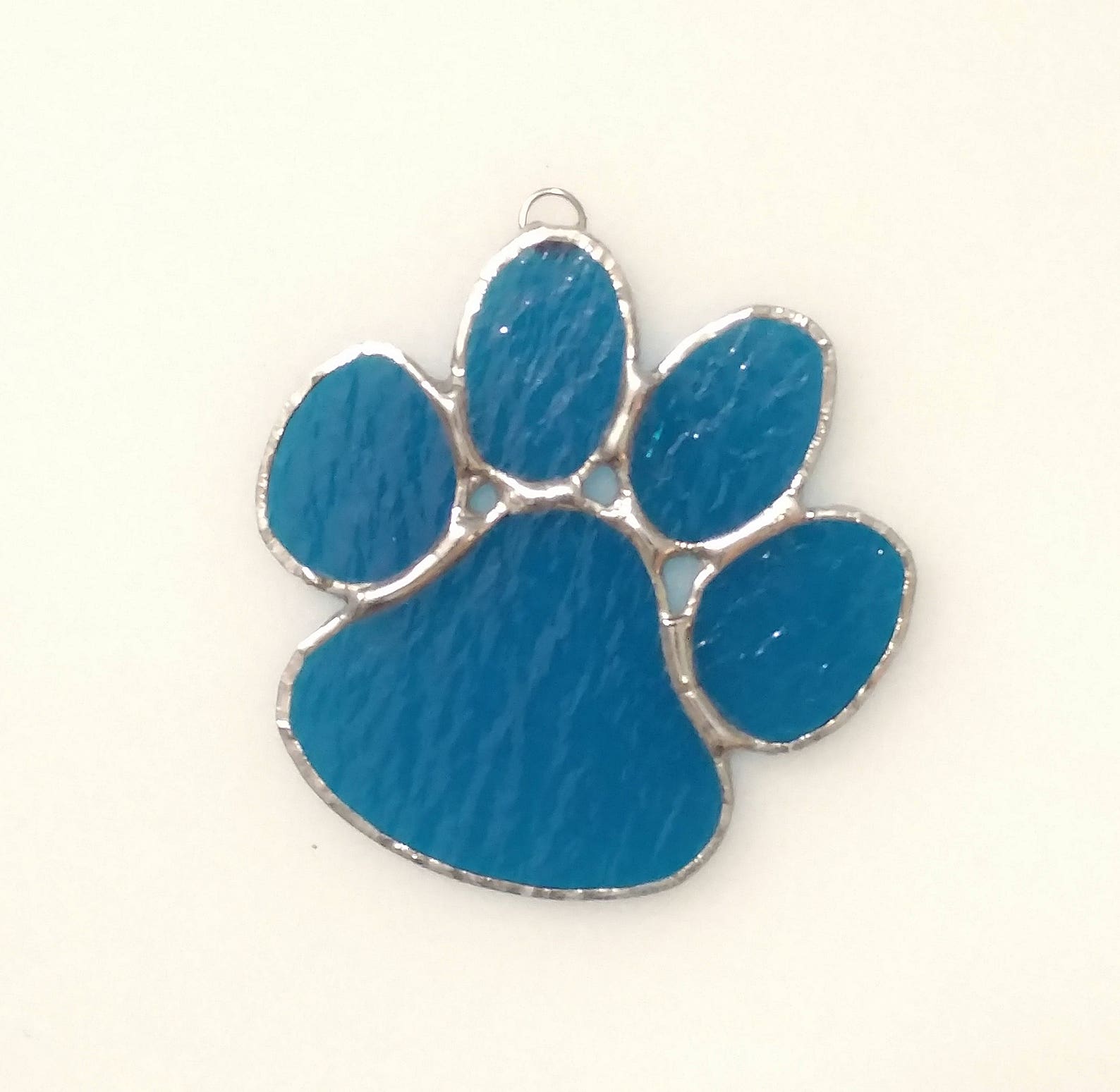 Stained Glass Paw Print Suncatcher, Blue Cathedral Art Glass , Pet Loss ...