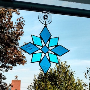 Blue Stained Glass Snowflake Suncatcher, Glass Snowflake Ornament, Custom Colors Available