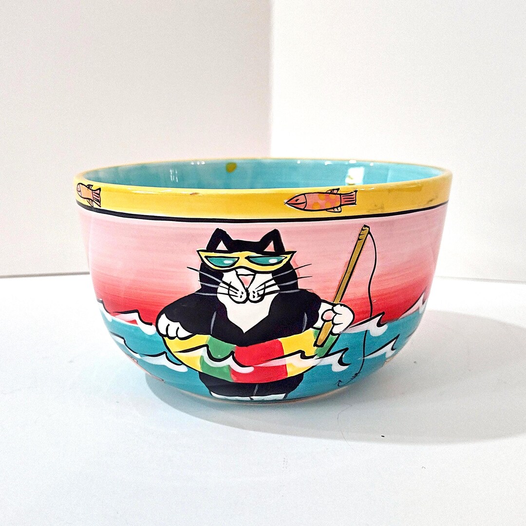 Vintage Candace Reiter Catzilla Fishing Swimming Snorkeling Cats ...