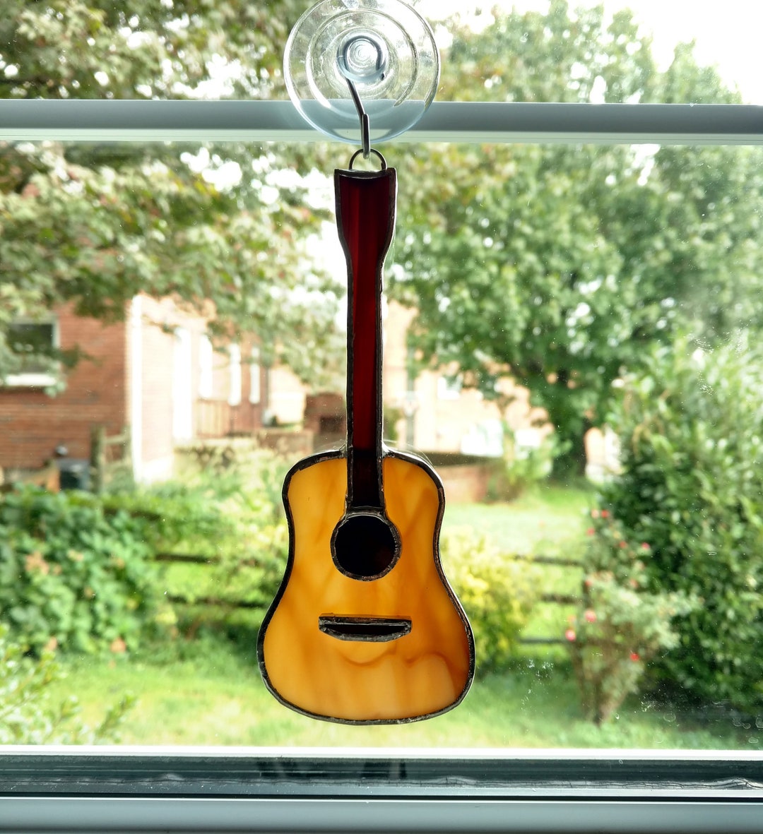 Stained Glass Guitar Suncatcher, Acoustic Guitar Tree Ornament, Music Lover Gift, Guitar Lover