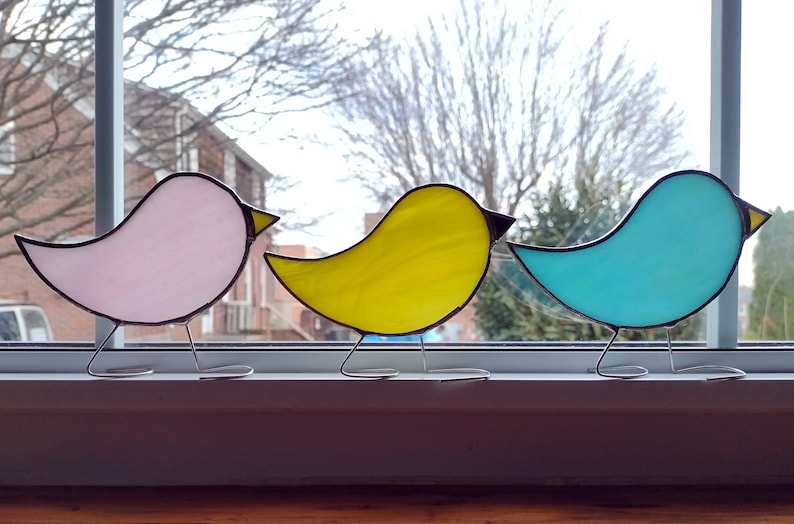 Stained Glass Bird Suncatcher, Standing Glass Bird, Blue Bird, Partridge, Bird Art, Bird Lover Gift, Red Bird, Easter Chick, Yellow Bird image 4