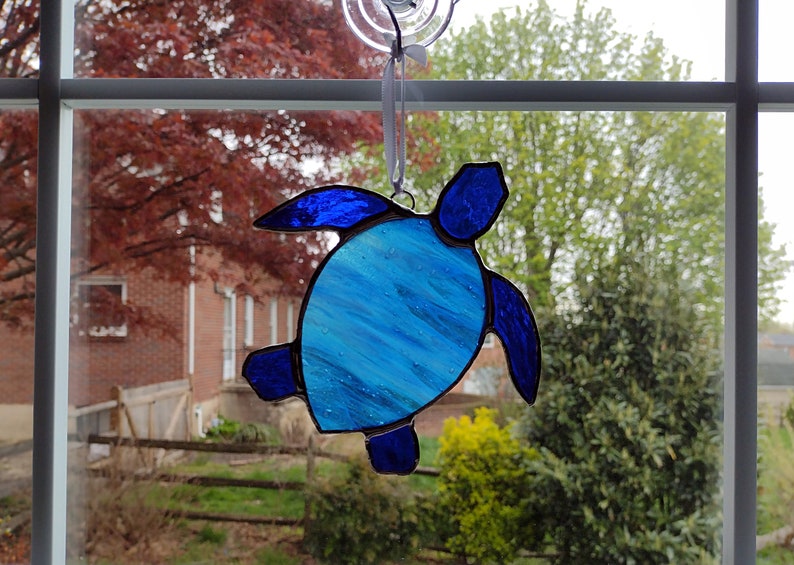 Stained Glass Turtle Suncatcher Sea Turtle Ornament Blue Etsy