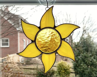 Stained Glass Sun Suncatcher, Sunshine Ornament, Celestial Decor