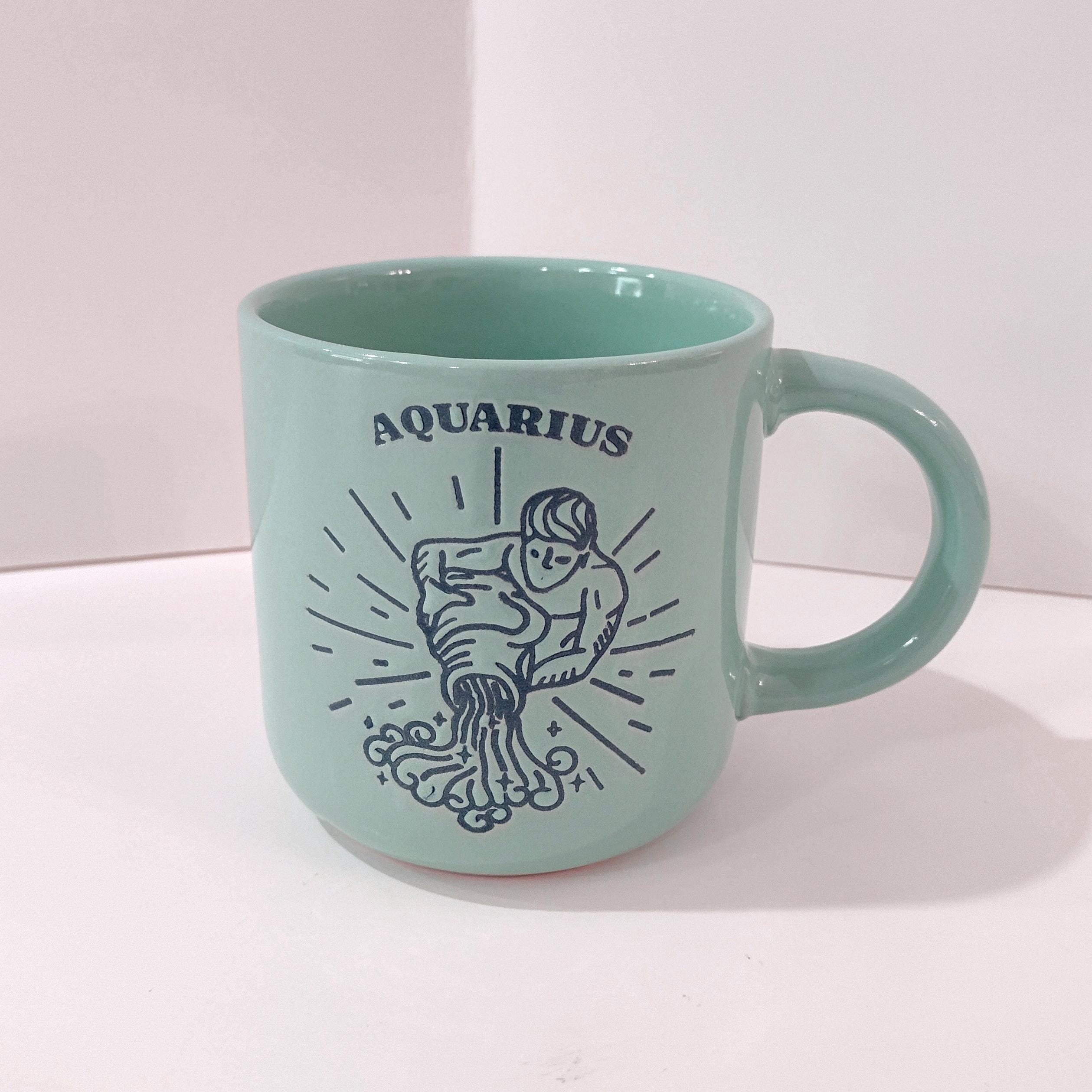 Aquarius Zodiac Mug, 14oz Wild Sage Double Sided Zodiac Ceramic