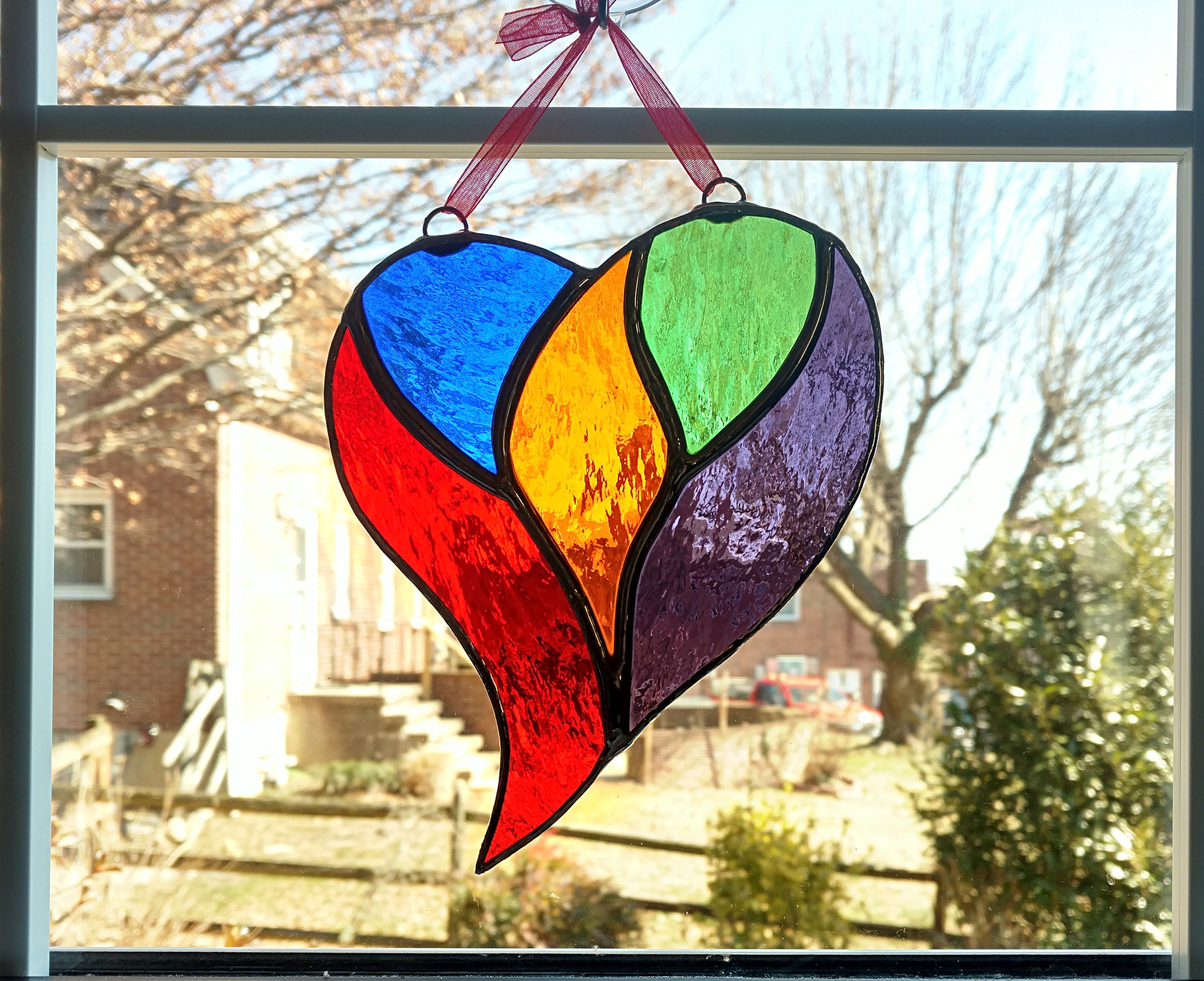 Stained Glass Heart Suncatcher, Rainbow Heart, Valentines Day Gift, Unity Heart  Ornament, LGBT Heart Gift, Anniversary Gift, Wedding, Love 