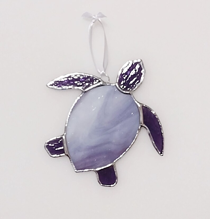 Stained Glass Turtle Suncatcher Sea Turtle Ornament Purple Etsy