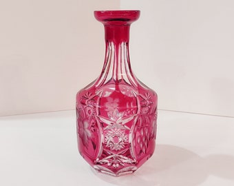 Vintage Nachtmann Traube Cranberry Cut Crystal Glass Whiskey Decanter